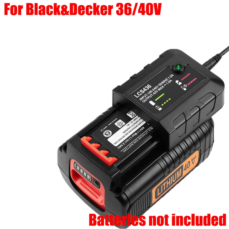 Portable Lithium Battery Charger Wireless Power Tool Battery Charger Fast Charging for Black&Decker 36V/40V Lithium Batteries
Portable Lithium Battery Charger Wireless Power Tool Battery Charger Fast Charging for Black&Decker 36V/40V Lithium Batteries