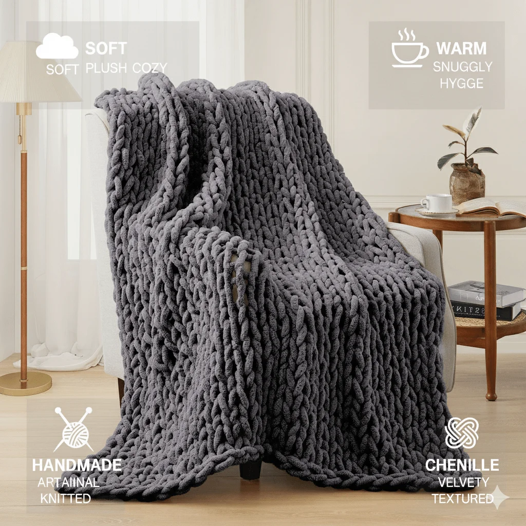 50*60inch Chunky Knitted Blanket, 100% Hand Woven Soft Chenille Blanket Handmade Thick Thread Knitted Crochet Blanket Sofa Home Decoration, Large Knot Blanket Farmhouse Blanket JUYHGV
50*60inch Chunky Knitted Blanket, 100% Hand Woven Soft Chenille Blanket Handmade Thick Thread Knitted Crochet Blanket Sofa Home Decoration, Large Knot Blanket Farmhouse Blanket JUYHGV