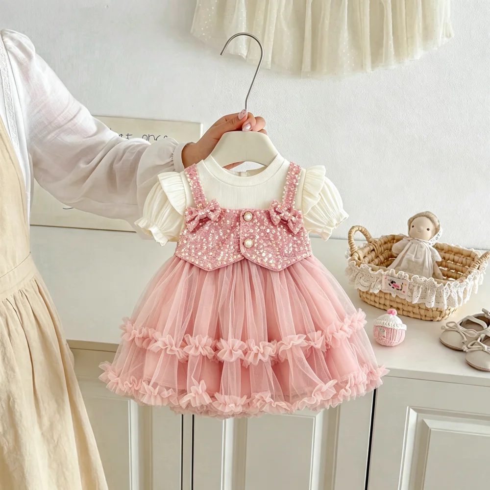 Baby Dress Summer Sequin Bow Short Sleeved Girls' Dress Cute Birthday Party Princess Children's Dress Baby Girl Clothing
Baby Dress Summer Sequin Bow Short Sleeved Girls' Dress Cute Birthday Party Princess Children's Dress Baby Girl Clothing 