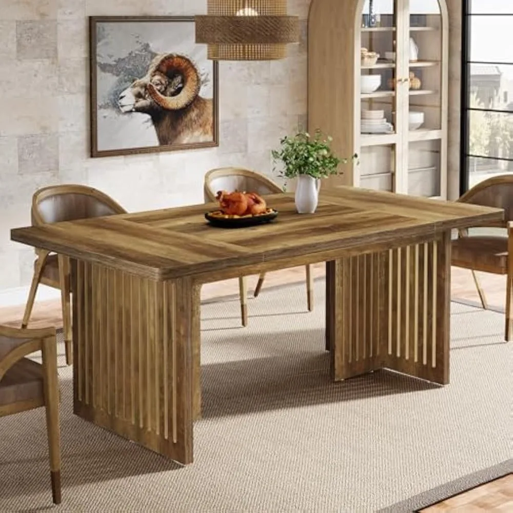 63" Wood Dining Table for 4-6 People, Large Rectangular Kitchen Table with Sturdy Wooden Legs, Farmhouse Dinner Table for Dinin
63" Wood Dining Table for 4-6 People, Large Rectangular Kitchen Table with Sturdy Wooden Legs, Farmhouse Dinner Table for Dinin
