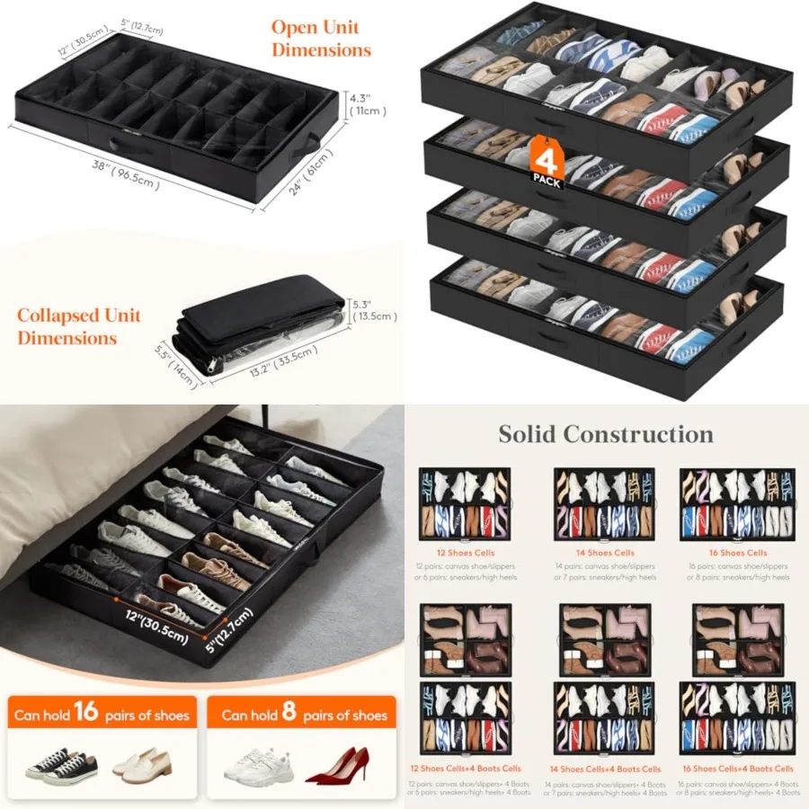 Under Bed Shoe Storage Organizer Pack 6,. Inch Profile Fabric Shoes Container Box with Clear Cover, Foldable Storage Bag with H
Under Bed Shoe Storage Organizer Pack 6,. Inch Profile Fabric Shoes Container Box with Clear Cover, Foldable Storage Bag with H
