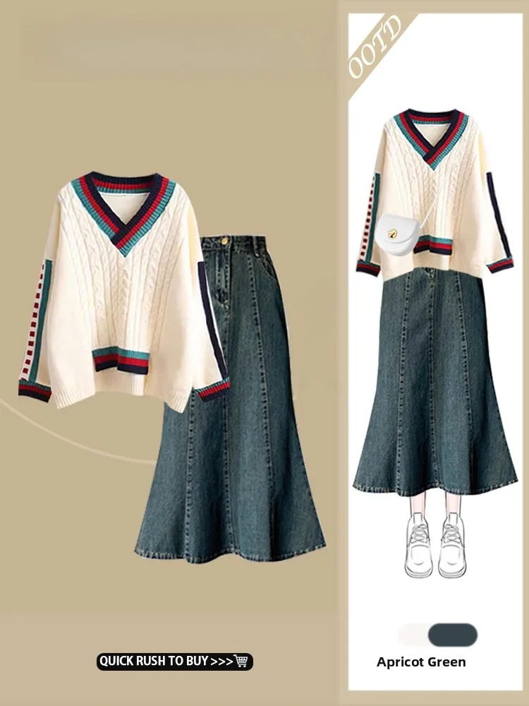 Sli Knitted Sweater And Denim Skirt Set for Women Beautiful Autumn Winter New Arrival Two Piece Suit Long Sve V Ne
Sli Knitted Sweater And Denim Skirt Set for Women Beautiful Autumn Winter New Arrival Two Piece Suit Long Sve V Ne