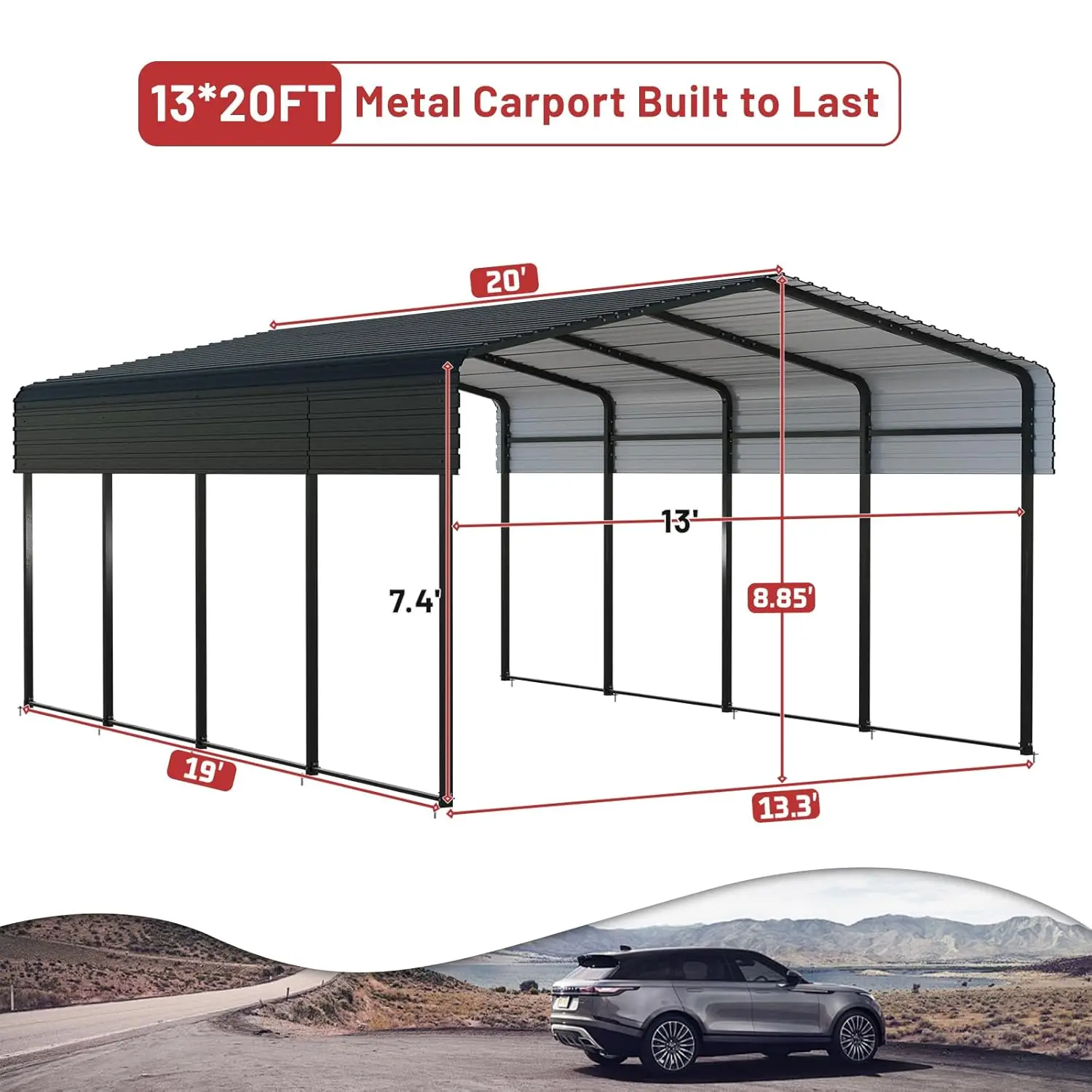 13x20 FT Metal Carport Kit, Heavy Duty Frame & Galvanized Steel Roof, Customized Outdoor Car Garage Shelter
13x20 FT Metal Carport Kit, Heavy Duty Frame & Galvanized Steel Roof, Customized Outdoor Car Garage Shelter