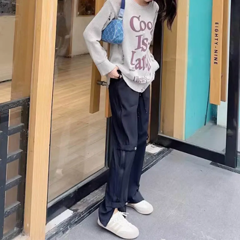 2024 new outdoor work clothes girls with casual pants spring and summer high waist sagging loose-fitting straight-leg trousers 
2024 new outdoor work clothes girls with casual pants spring and summer high waist sagging loose-fitting straight-leg trousers