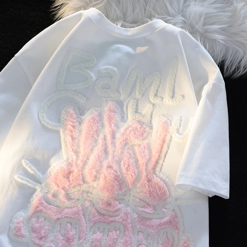 Design Sense Three-dimensional 3D Plush Towel Embroidered Cute Rabbit Short Sleeve T-shirt Women Summer New Loose Versatile Top
Design Sense Three-dimensional 3D Plush Towel Embroidered Cute Rabbit Short Sleeve T-shirt Women Summer New Loose Versatile Top