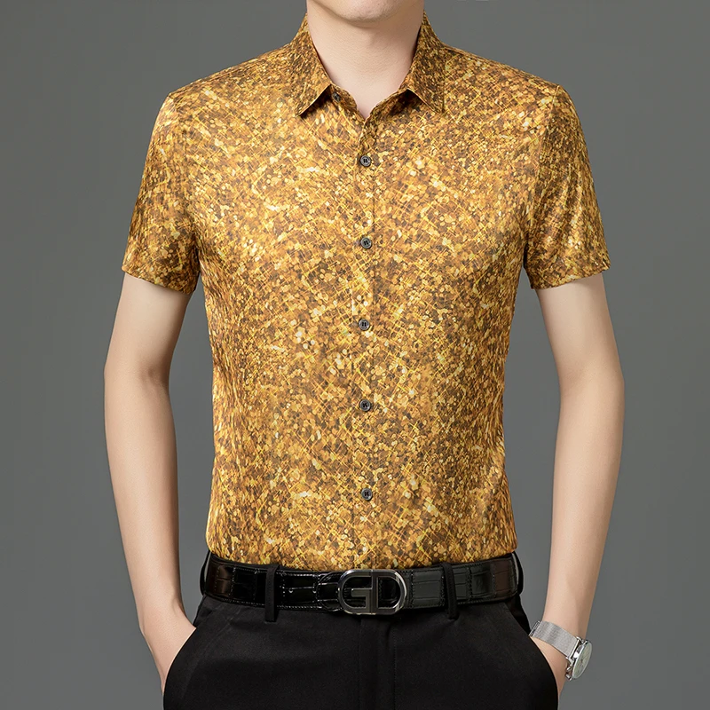 Design Print Yellow Shirts For Men Short Sleeve Anti-Wrinkle Icy Summer Quality Silky Comfortable Casual Lapel Camisas De Hombre
Design Print Yellow Shirts For Men Short Sleeve Anti-Wrinkle Icy Summer Quality Silky Comfortable Casual Lapel Camisas De Hombre