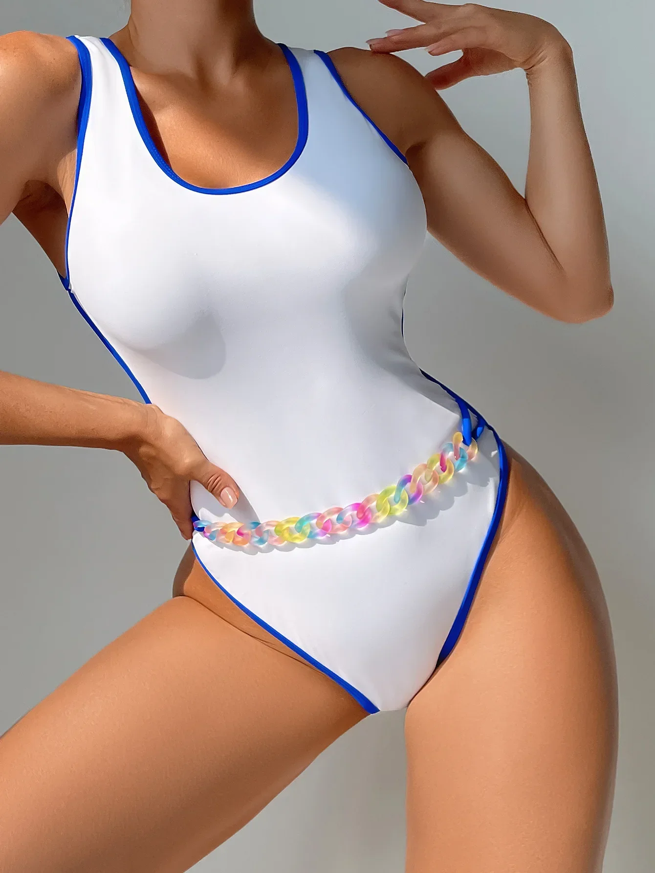 2024 One Piece Bikini Women Sexy Solid Color Stitching Swimwear U-neck Suspender Slim Waist Chain Monokini Bathing Suit Summer
2024 One Piece Bikini Women Sexy Solid Color Stitching Swimwear U-neck Suspender Slim Waist Chain Monokini Bathing Suit Summer