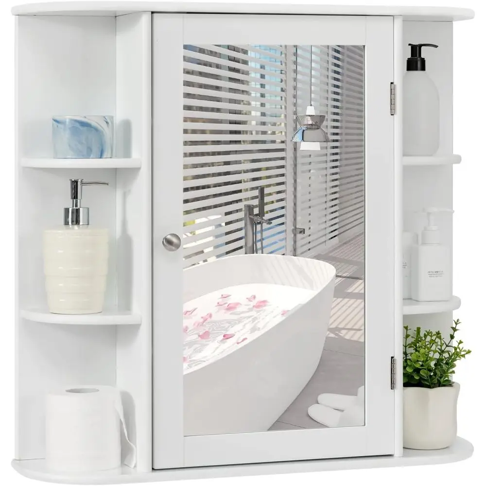 White Wall-Mounted Mirror Cabinet with Adjustable Shelves for Bathroom and Bedroom Storage
White Wall-Mounted Mirror Cabinet with Adjustable Shelves for Bathroom and Bedroom Storage