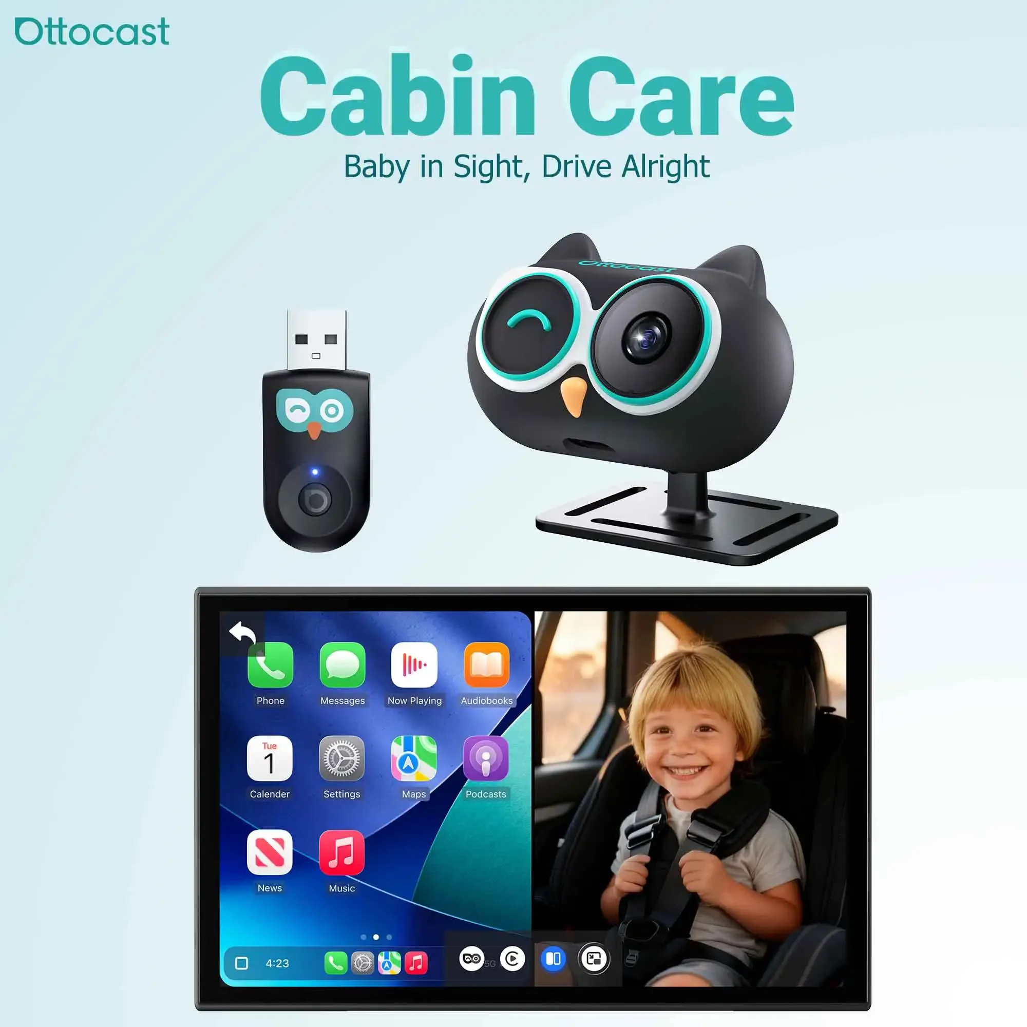 OTTOCAST Cabin Care Baby Car Camera Displaying on Car Screen with 1080P Camera Wireless CarPlay Adapter Car Accessories 2026
OTTOCAST Cabin Care Baby Car Camera Displaying on Car Screen with 1080P Camera Wireless CarPlay Adapter Car Accessories 2026