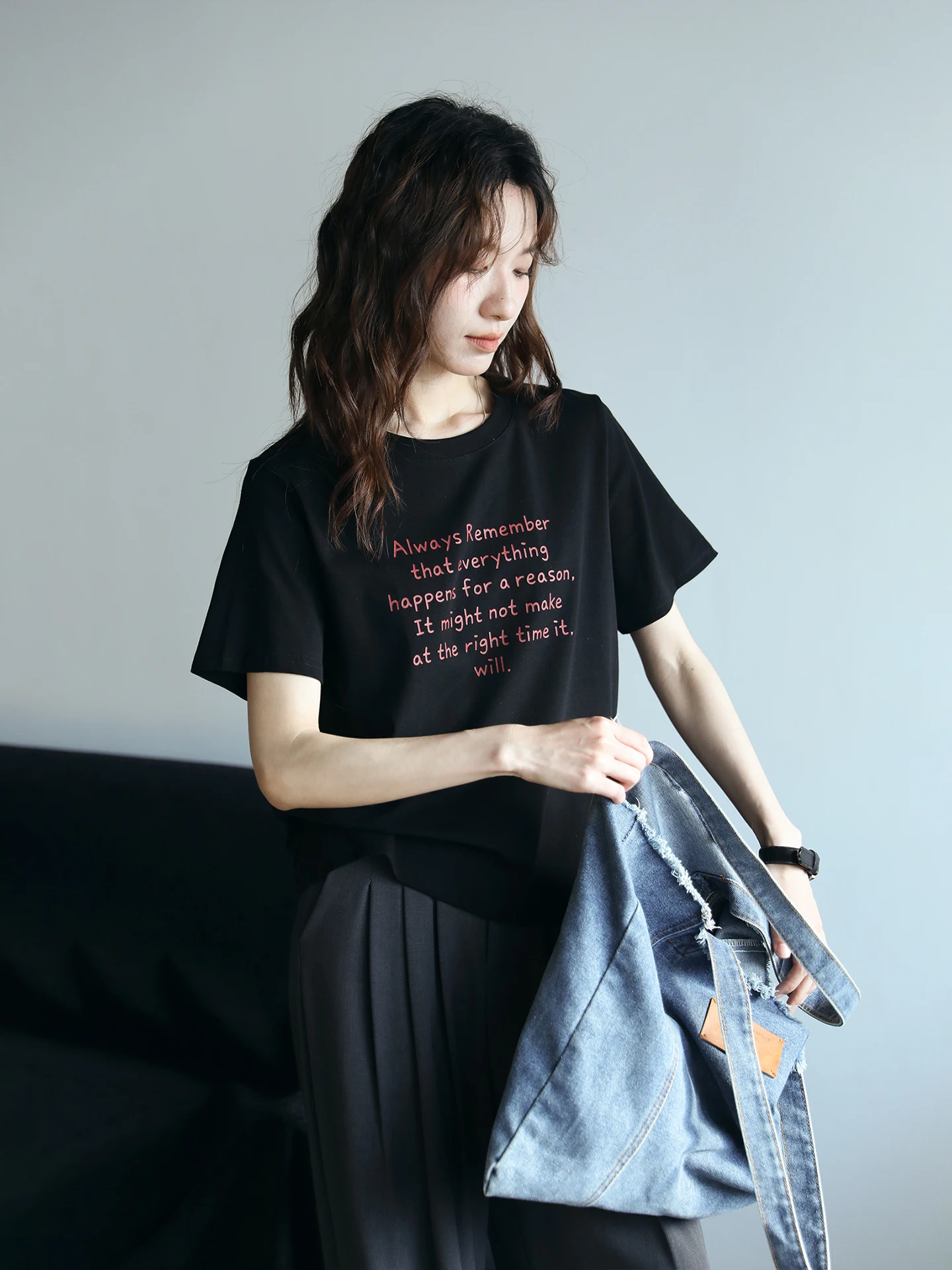 Simple Letter Print Short Sleeve T-Shirt Women's Loose round Neck Commute Style Overhead Lazy Casual Top Cotton Summer
Simple Letter Print Short Sleeve T-Shirt Women's Loose round Neck Commute Style Overhead Lazy Casual Top Cotton Summer
