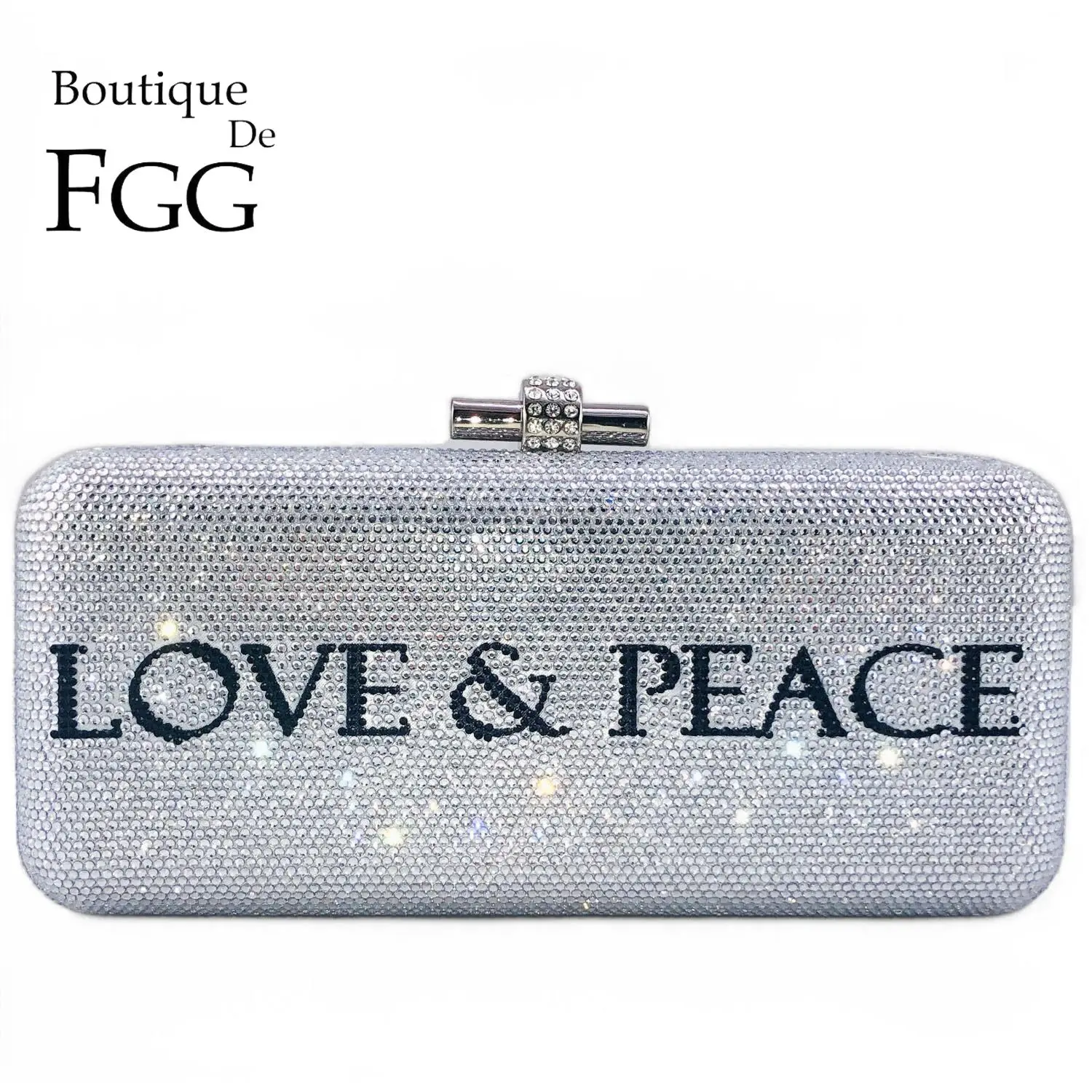 Boutique De FGG Love & Peace Women Silver Crystal Clutch Bag Party Dinner Rhinestone Clutch Purse Wedding Evening Handbags, Mini
Boutique De FGG Love & Peace Women Silver Crystal Clutch Bag Party Dinner Rhinestone Clutch Purse Wedding Evening Handbags, Mini