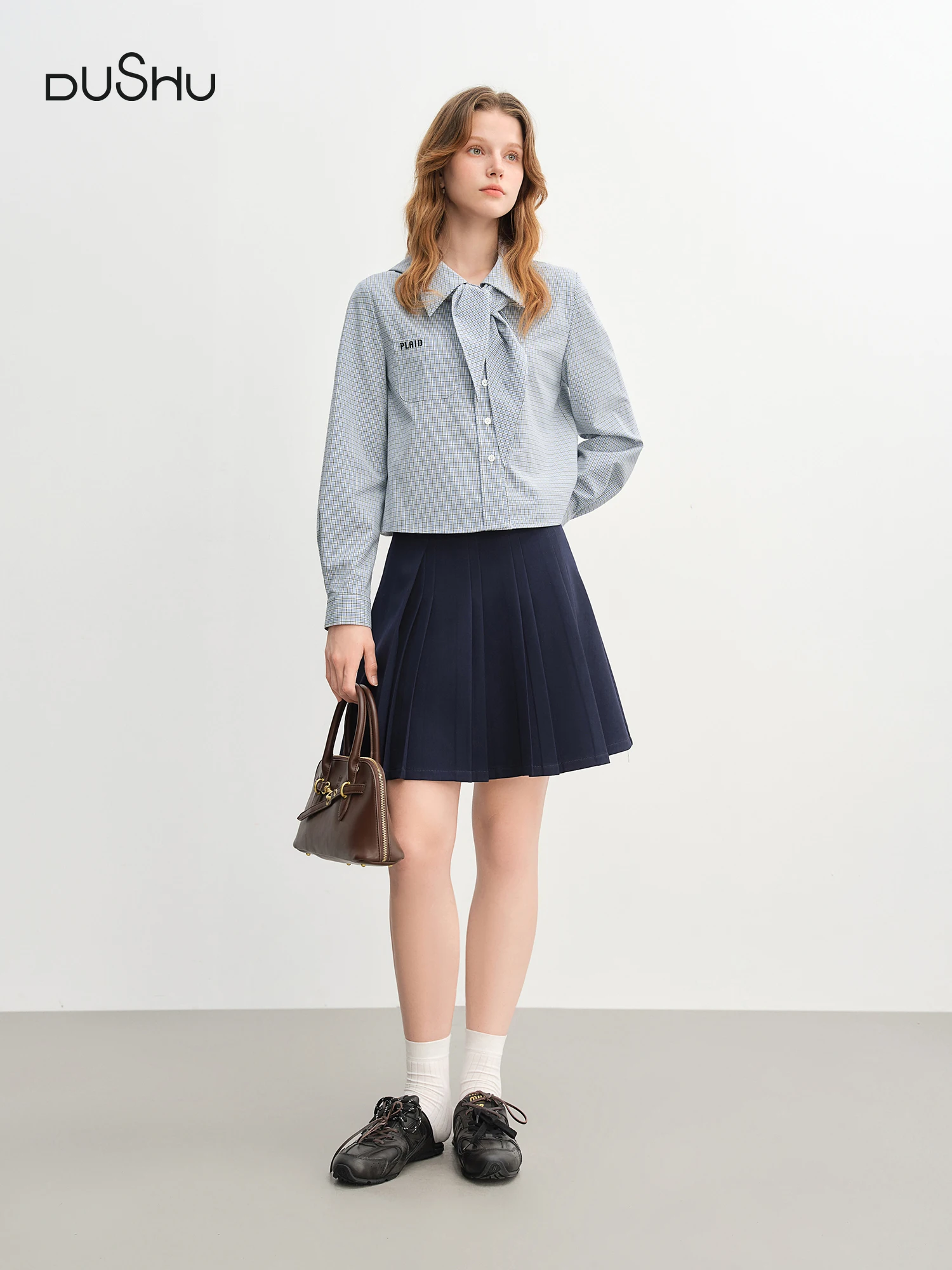 DUSHU Blue Plaid Short Shirt 2025 Autumn New Long-sleeved Shirt Navy Blue Skirt Suit 25DS83114+25DS83104
DUSHU Blue Plaid Short Shirt 2025 Autumn New Long-sleeved Shirt Navy Blue Skirt Suit 25DS83114+25DS83104