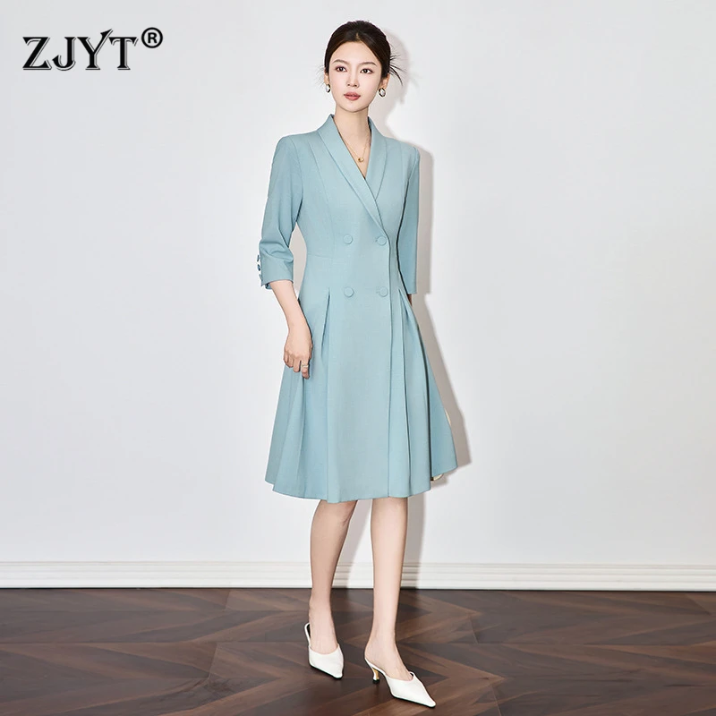 ZJYT Brief Style Solid Women's Blazer Dresses for Office Work Wear Elegant Double Breasted Three Quarter Sleeve Dress Blue Pink
ZJYT Brief Style Solid Women's Blazer Dresses for Office Work Wear Elegant Double Breasted Three Quarter Sleeve Dress Blue Pink