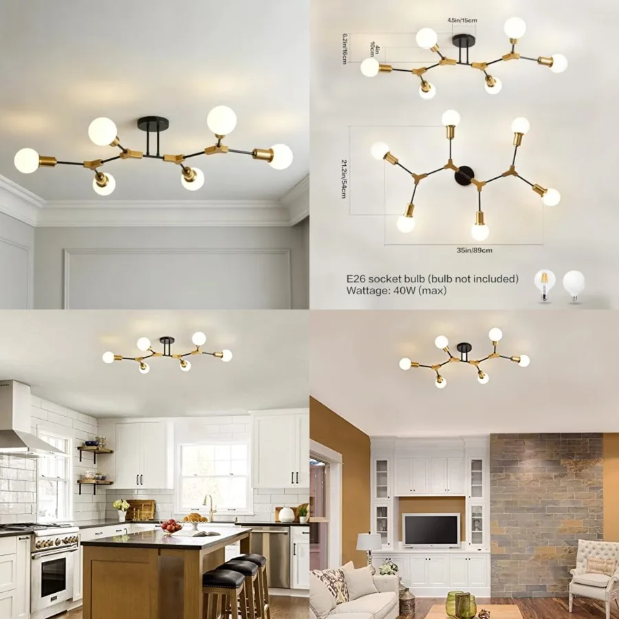 Modern Chandelier Ceiling Light Fixture 35" Sputnik Chandeliers 6-Lights Black and Gold Chandelier Over Table, Mid Century Ligh
Modern Chandelier Ceiling Light Fixture 35" Sputnik Chandeliers 6-Lights Black and Gold Chandelier Over Table, Mid Century Ligh