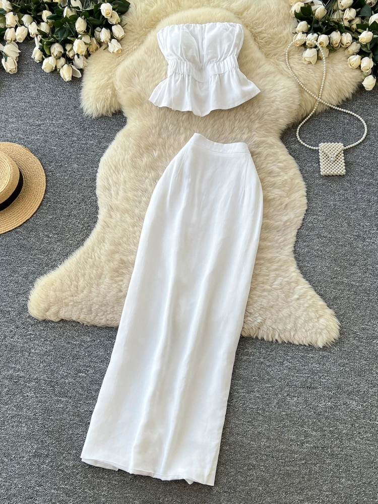 Elegant White Strapless Halter Skirt Set Women's Summer Sleeveless Commute Slimming Fashionable Two-Piece Suit High Waist
Elegant White Strapless Halter Skirt Set Women's Summer Sleeveless Commute Slimming Fashionable Two-Piece Suit High Waist