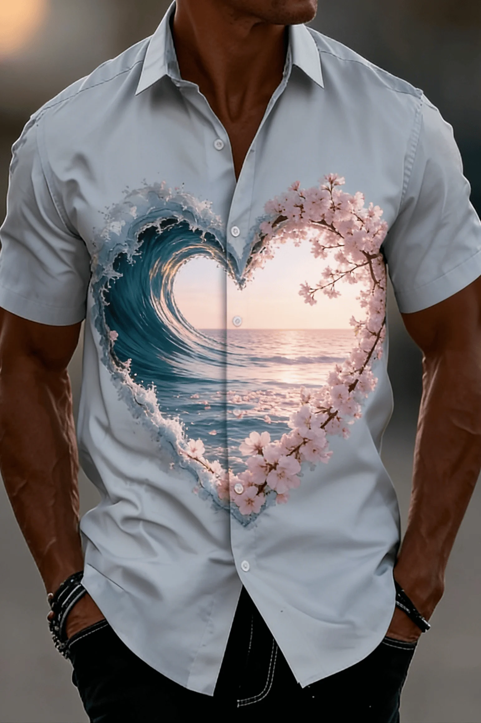 Men's Heart Wave Sunset Print Short Sleeve Shirt, Spring Summer Romantic Vacation Blouse, Loose Casual Top
Men's Heart Wave Sunset Print Short Sleeve Shirt, Spring Summer Romantic Vacation Blouse, Loose Casual Top