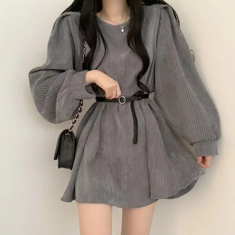 Women's Corduroy Mini Dress, Puff Long Sleeve Round Neck Dress with Belt, Casual A-Line Fall & Winter Dress
Women's Corduroy Mini Dress, Puff Long Sleeve Round Neck Dress with Belt, Casual A-Line Fall & Winter Dress