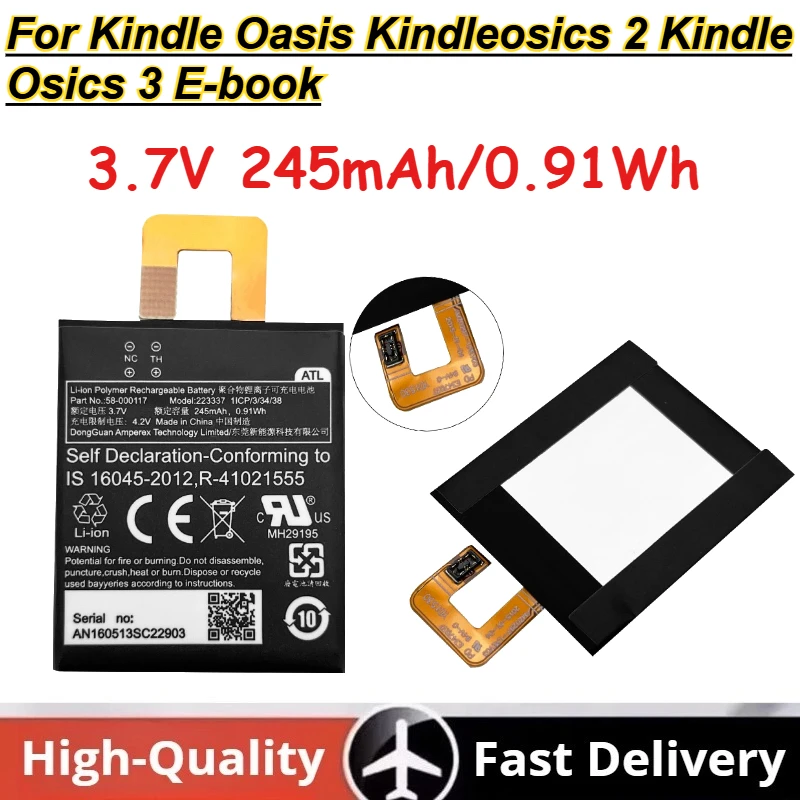 3.7V 245mAh/0.91Wh Li-ion Polymer Rechargeable Battery for Kindle Oasis Kindleosics 2 Kindle Osics 3 E-book Batteries
3.7V 245mAh/0.91Wh Li-ion Polymer Rechargeable Battery for Kindle Oasis Kindleosics 2 Kindle Osics 3 E-book Batteries