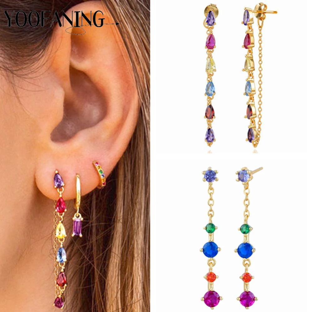 925 Sterling Silver Ear Needle Colorful Water Drop Chain Stud Earrings for Women Tassel Pendant Piercing Earring Jewelry Gift
925 Sterling Silver Ear Needle Colorful Water Drop Chain Stud Earrings for Women Tassel Pendant Piercing Earring Jewelry Gift