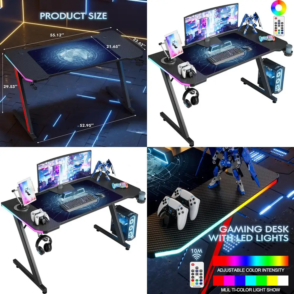 Игровой стол из углеродного волокна, Z-образный стол для ПК с подстаканником, крючком для наушников и светодиодной подсветкой, 55, черный домашний офис
Игровой стол из углеродного волокна, Z-образный стол для ПК с подстаканником, крючком для наушников и светодиодной подсветкой, 55, черный домашний офис