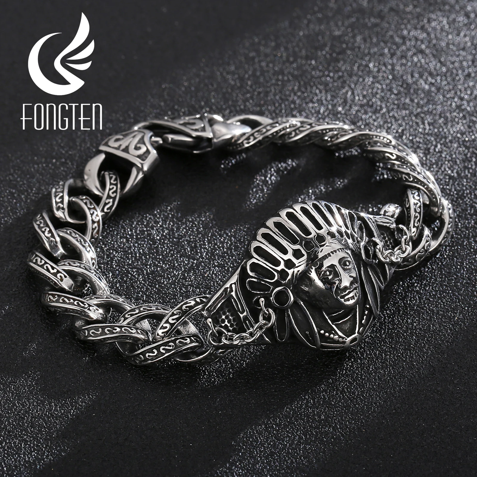 Fongten Crub Charm Tiger/Indians Bracelet for Men Black Cuban Link Chain Stainless Steel Vintage Viking Trendy Jewelry
Fongten Crub Charm Tiger/Indians Bracelet for Men Black Cuban Link Chain Stainless Steel Vintage Viking Trendy Jewelry