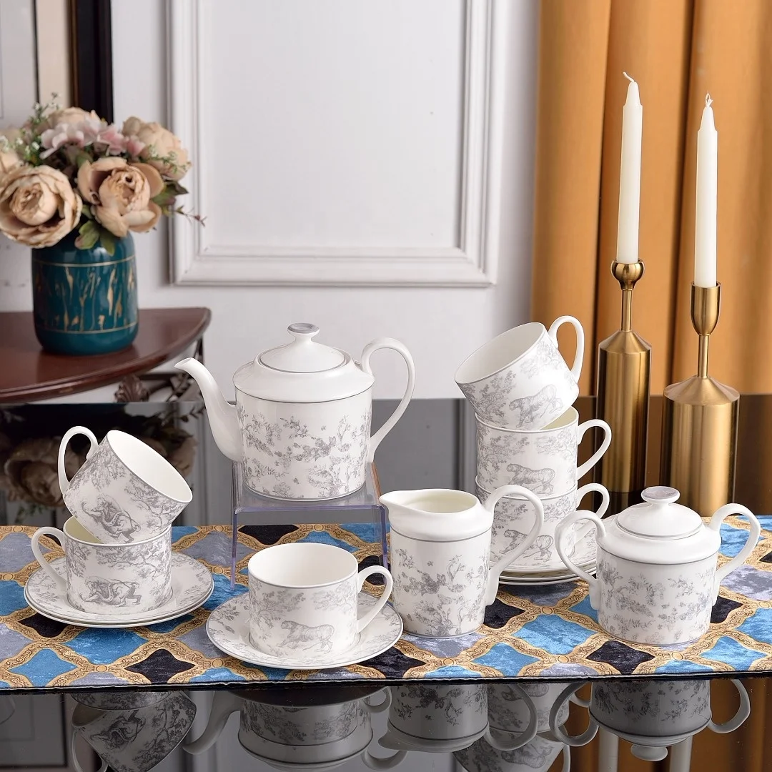 Luxury D Series Ceramic Tea Set 15-Piece set Bone Porcelain Tea pot Cup and saucer Set
Luxury D Series Ceramic Tea Set 15-Piece set Bone Porcelain Tea pot Cup and saucer Set