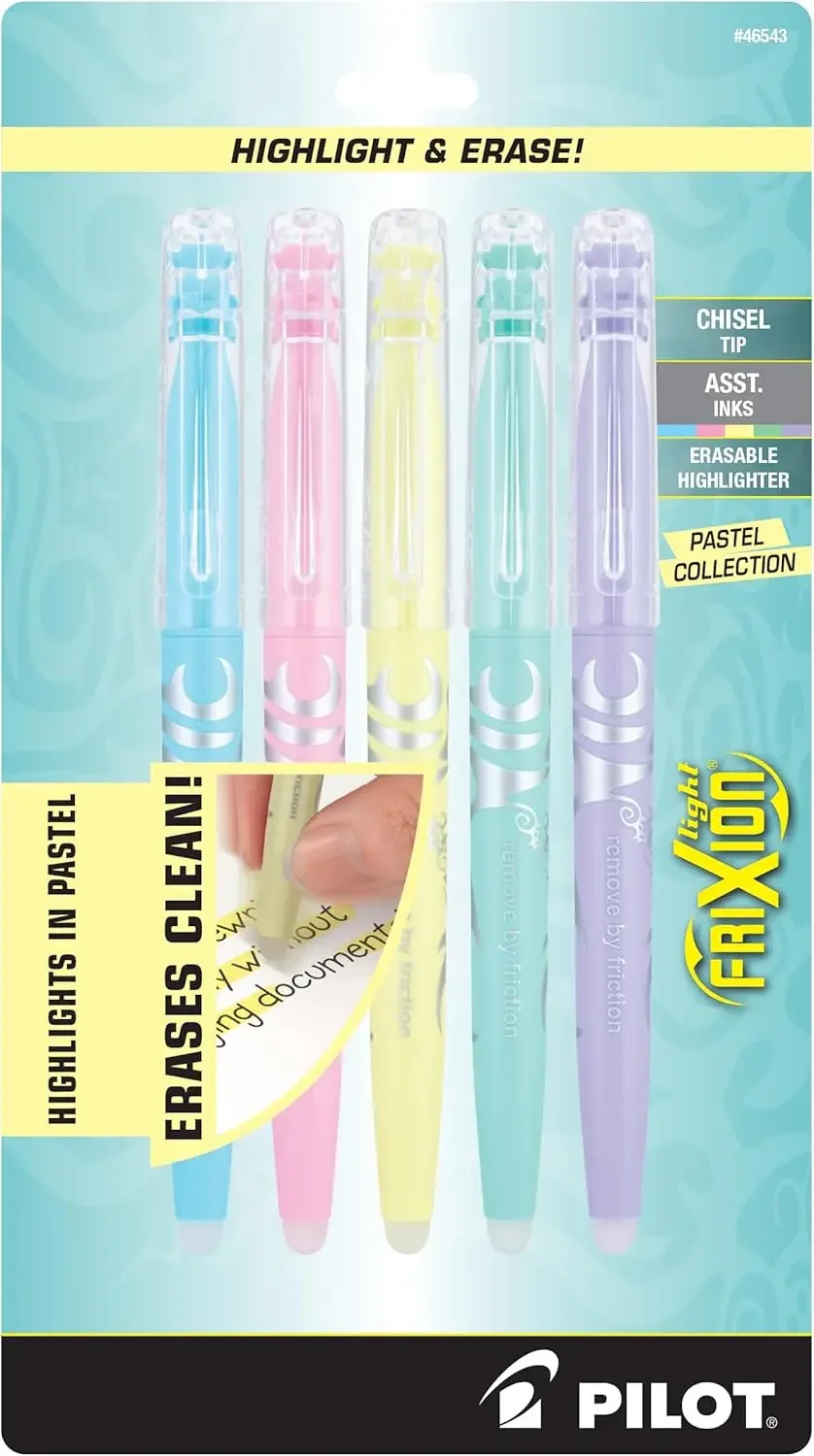 Erasable Pastel Highlighters, Chisel Tip, Assorted Colors, 5-Pack For School & Office
Erasable Pastel Highlighters, Chisel Tip, Assorted Colors, 5-Pack For School & Office