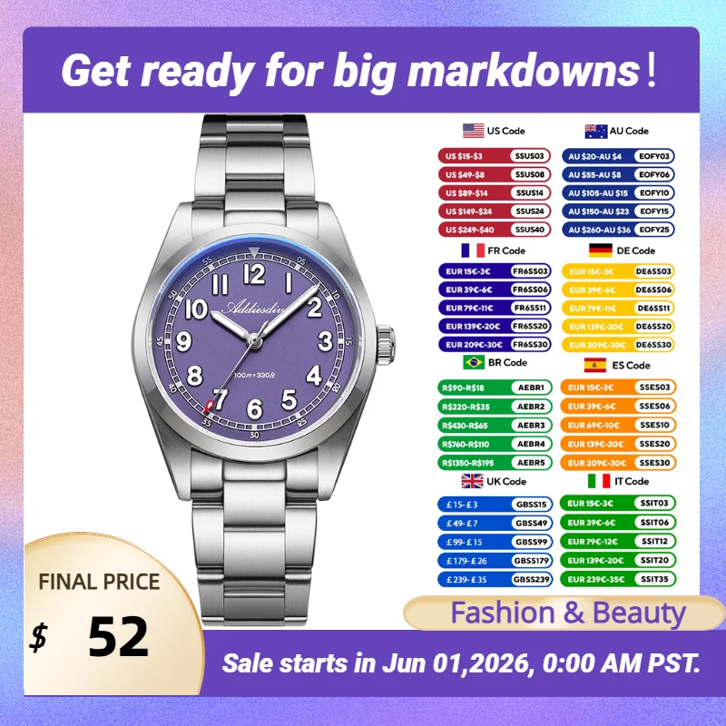 ADDIESDIVE New Women's Watch Luxury Sapphire Quartz Wristwatch 36mm Super Luminous 100m Waterproof Stainless Steel Fashion Watch
ADDIESDIVE New Women's Watch Luxury Sapphire Quartz Wristwatch 36mm Super Luminous 100m Waterproof Stainless Steel Fashion Watch