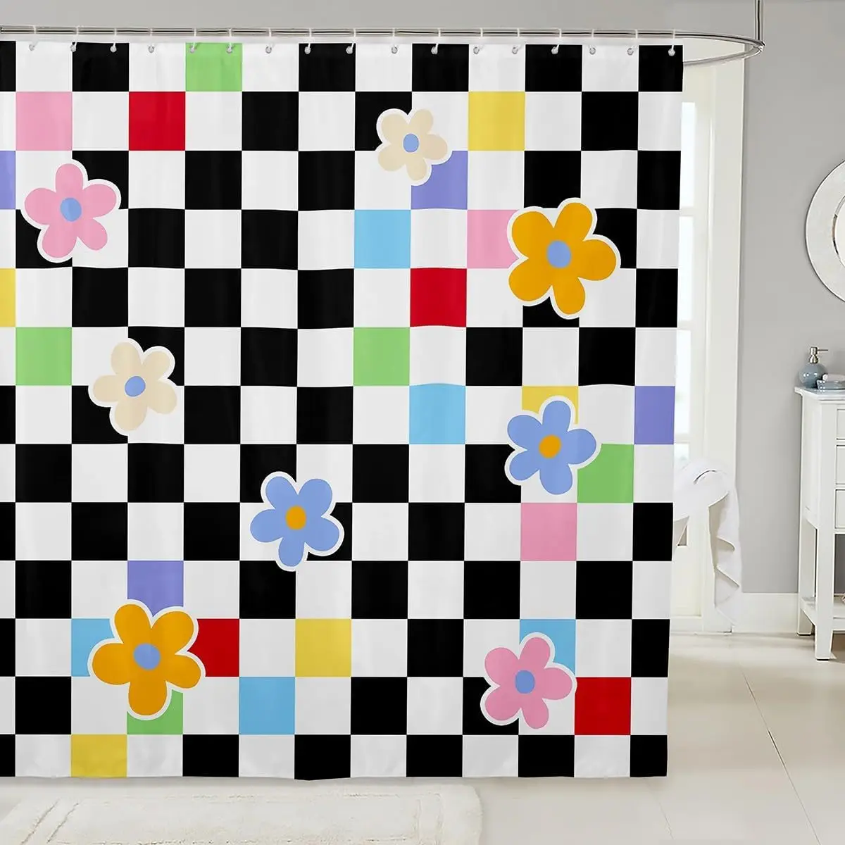 Cartoon Daisy Flowers Kids Shower Curtains,Geometric Plaid Grid Checkerboard Bathroom Curtains for Girls Women,Chic Floral
Cartoon Daisy Flowers Kids Shower Curtains,Geometric Plaid Grid Checkerboard Bathroom Curtains for Girls Women,Chic Floral