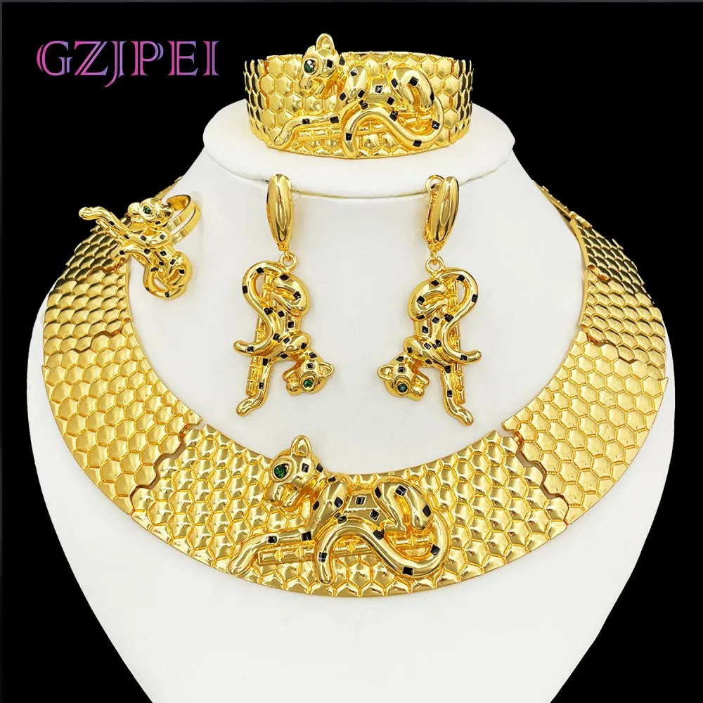 GZJPEI African Leopard Gold Color Big Jewelry Set Large Choker Necklace Wide Bracelet Dubai Nigeria Wedding Party Gift 2025 New
GZJPEI African Leopard Gold Color Big Jewelry Set Large Choker Necklace Wide Bracelet Dubai Nigeria Wedding Party Gift 2025 New