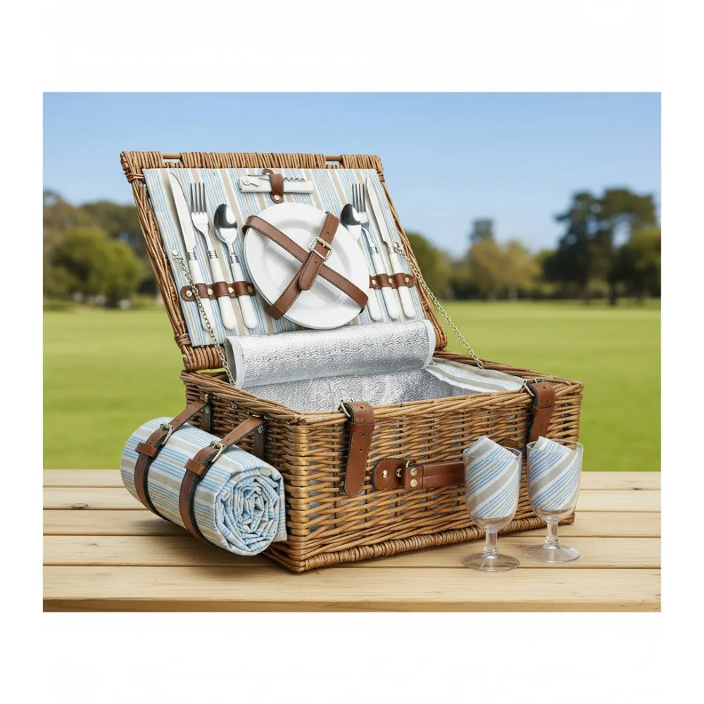 Classic Brown Willow Picnic Basket Set for 2 with Insulated Cooler, Waterproof Blanket & Cutlery - Perfect Outdoor Dining
Classic Brown Willow Picnic Basket Set for 2 with Insulated Cooler, Waterproof Blanket & Cutlery - Perfect Outdoor Dining