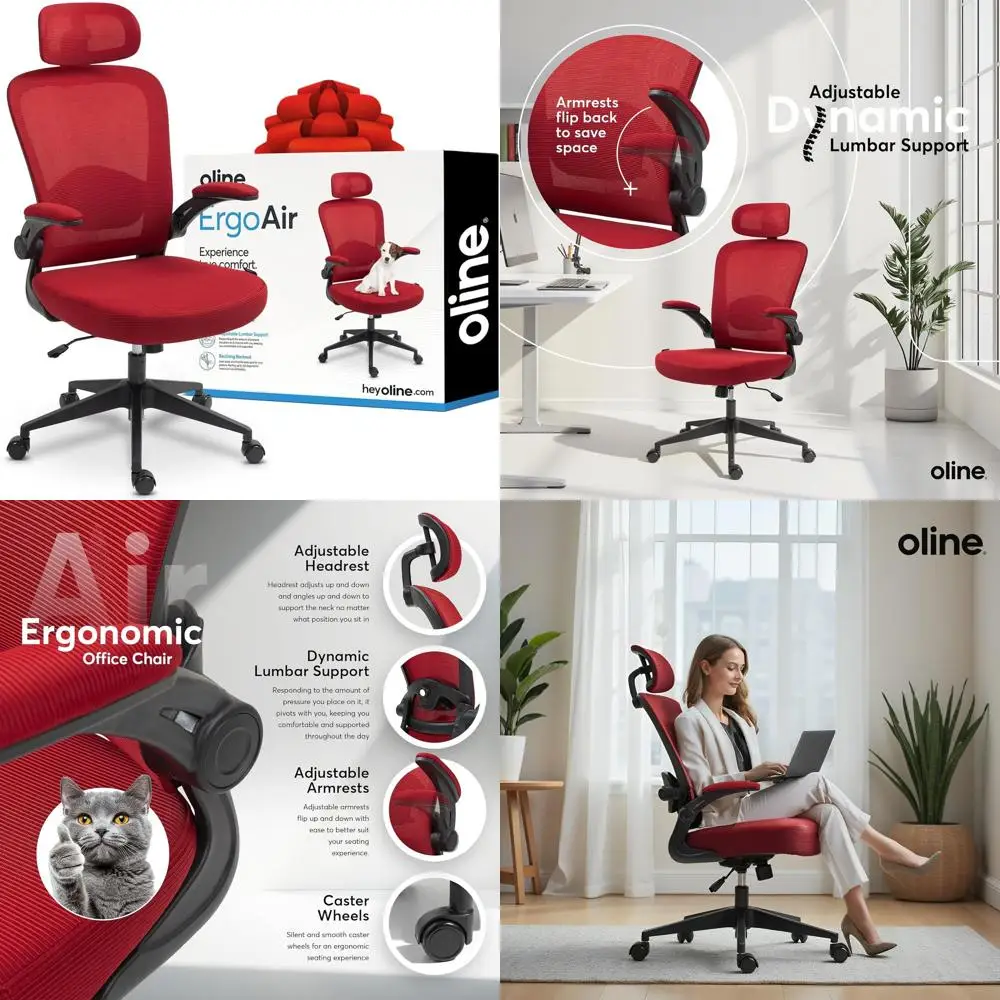 Ergonomic Mesh Chair with Adjustable Lumbar Support and Flip-Up Armrests for Home Office and Gaming (Red)
Ergonomic Mesh Chair with Adjustable Lumbar Support and Flip-Up Armrests for Home Office and Gaming (Red)