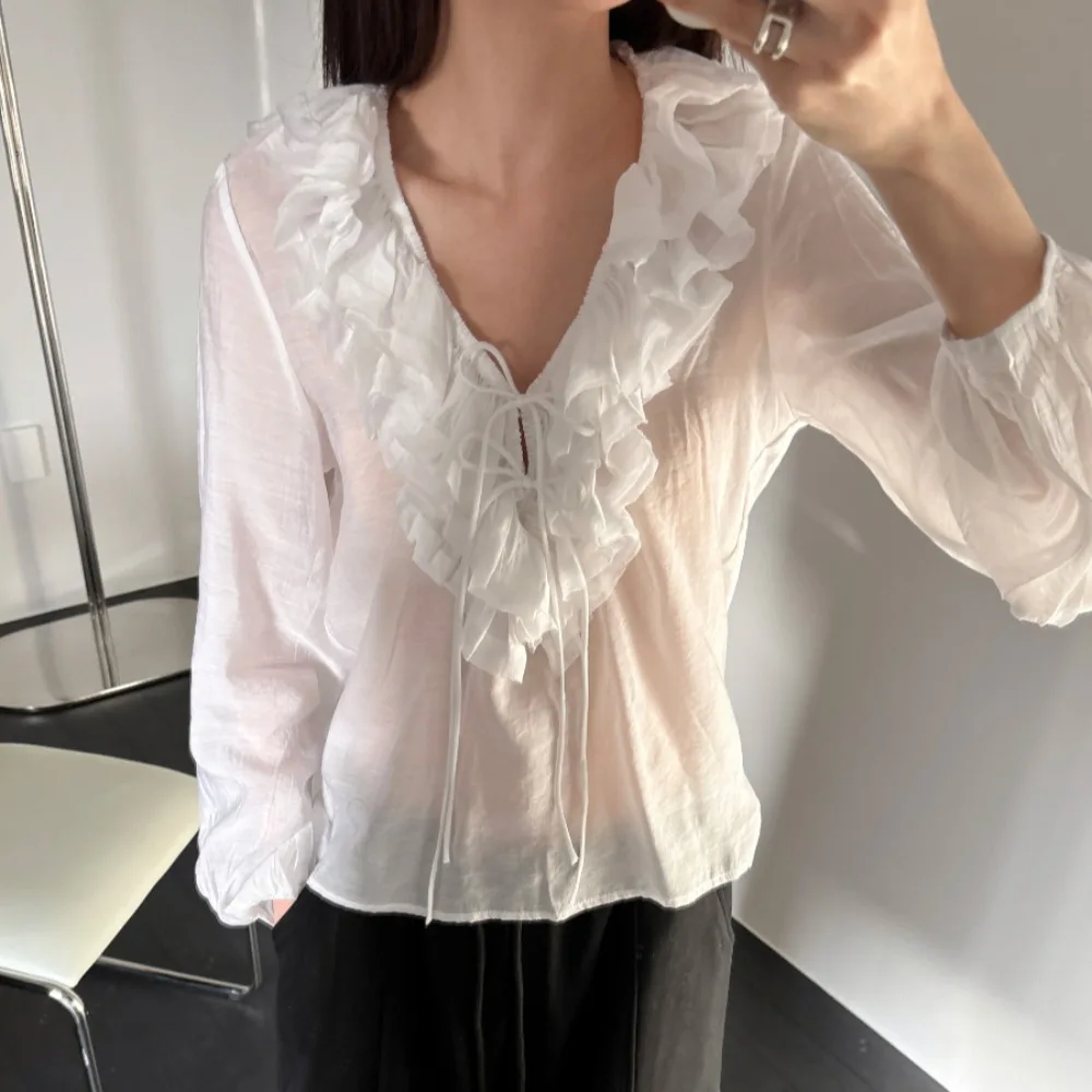 Elegant V-Neck Long Sleeve Blouse Women's Base Shirt Chic Spring High-End Gentle Style with Bow Tie Loose Korean Style
Elegant V-Neck Long Sleeve Blouse Women's Base Shirt Chic Spring High-End Gentle Style with Bow Tie Loose Korean Style