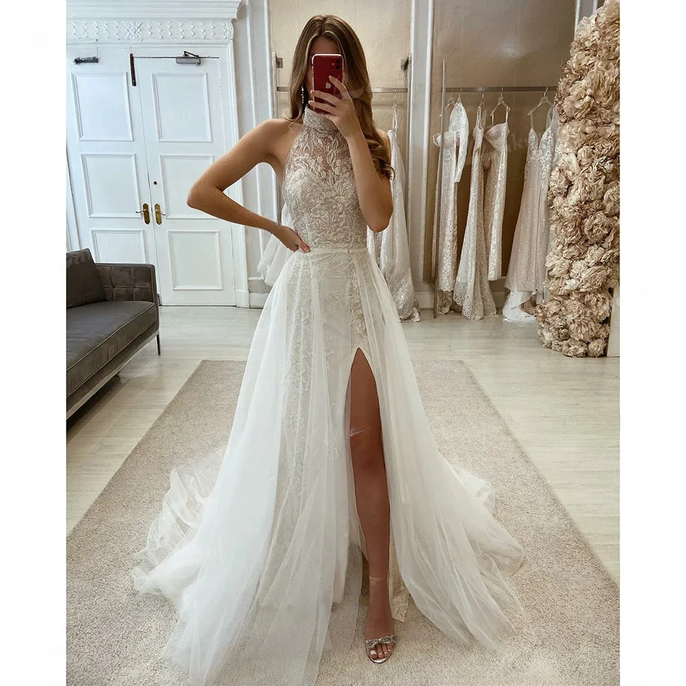 Wedding Dresses 2026 Luxury Halter Lace Sleeveless Front Slit Wedding Dress Bridal Gown Vestidos De Novia Elegant Bride Dress
Wedding Dresses 2026 Luxury Halter Lace Sleeveless Front Slit Wedding Dress Bridal Gown Vestidos De Novia Elegant Bride Dress