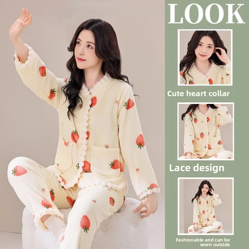 Утолщенная теплая коралловая бархатная одежда для сна для женщин, фланелевой комплект со сладким клубничным сыром 202, зимняя бархатная пижама, домашняя одежда, женская одежда
Утолщенная теплая коралловая бархатная одежда для сна для женщин, фланелевой комплект со сладким клубничным сыром 202, зимняя бархатная пижама, домашняя одежда, женская одежда