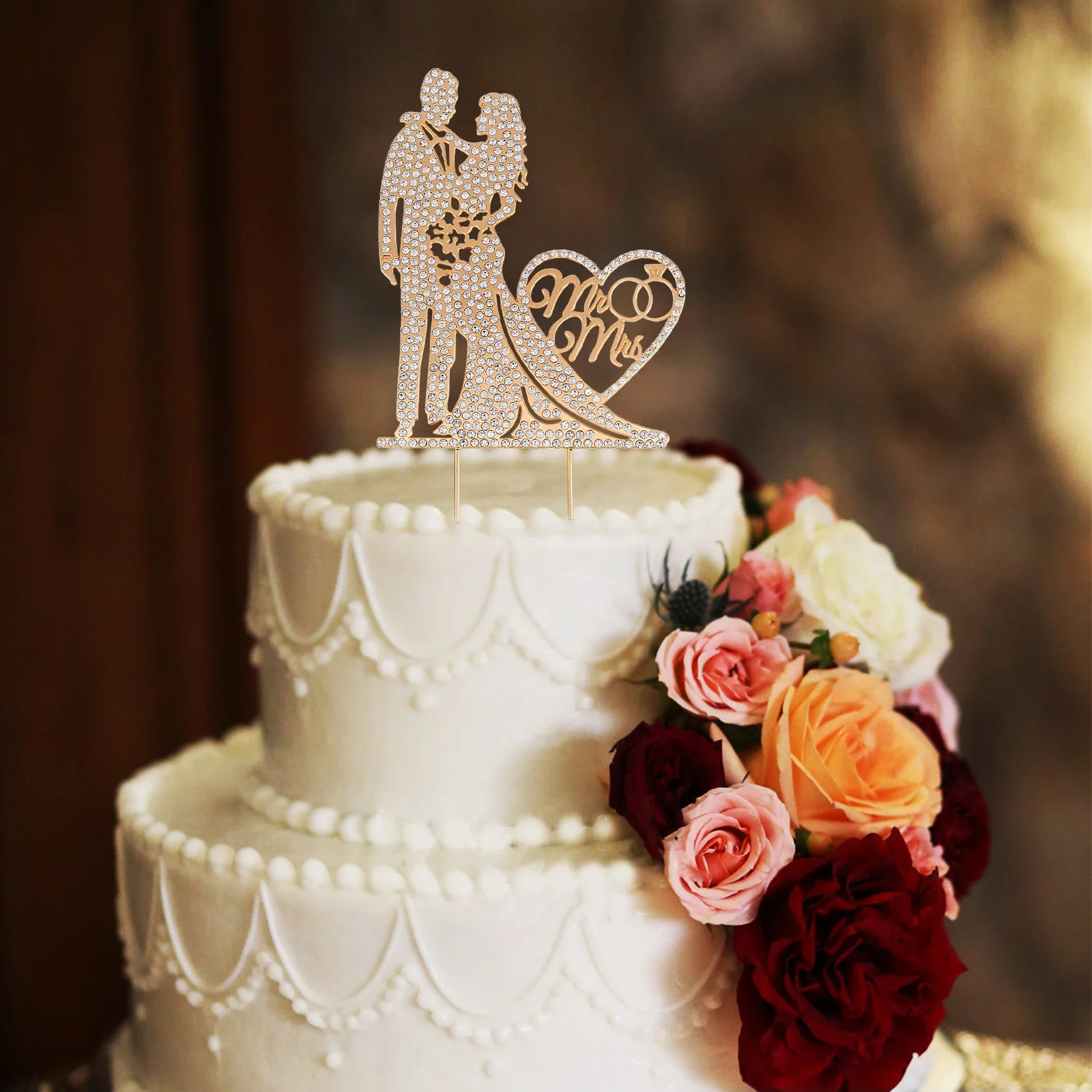 Wedding Cake Topper Elegant Mr and Mrs Metal Rhinestone Heart Design Cake Decoration for Bride Groom Couple Anniversary
Wedding Cake Topper Elegant Mr and Mrs Metal Rhinestone Heart Design Cake Decoration for Bride Groom Couple Anniversary