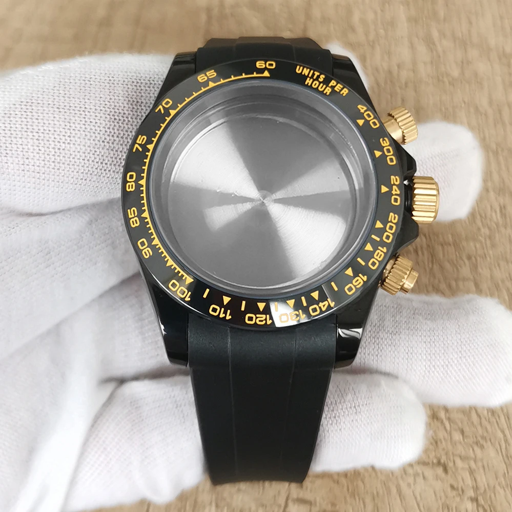 39MM Black Gold Watch Case with Rubber Strap Bracelet+ Sapphire Glass Watch Accessories for VK63 Movement
39MM Black Gold Watch Case with Rubber Strap Bracelet+ Sapphire Glass Watch Accessories for VK63 Movement