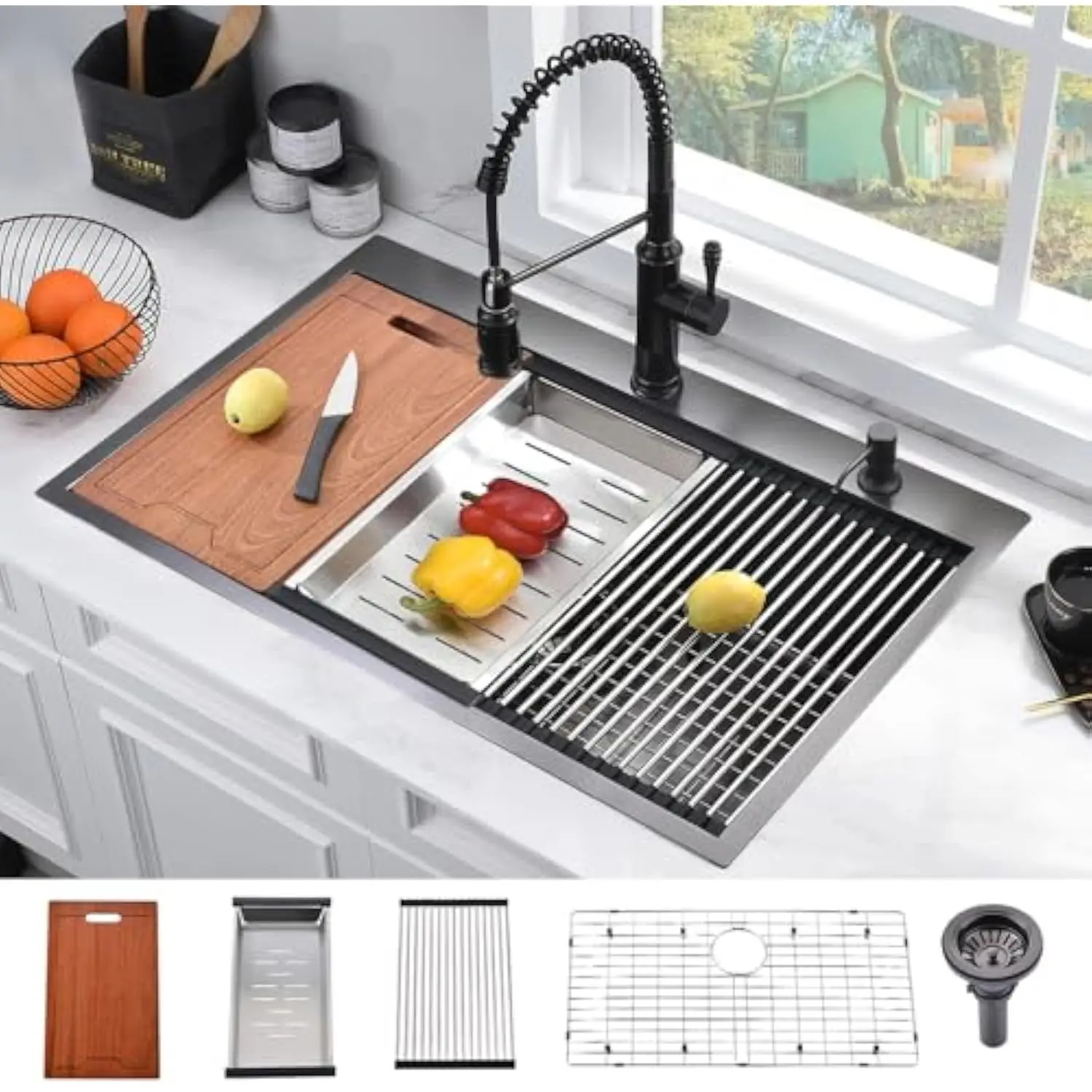 33 英寸 Black Drop in Kitchen Sink Worktation- 33X19 Drop in Sink Black Stainless Steel Kitchen Workstation Sink 16 Gauge Deep
33 英寸 Black Drop in Kitchen Sink Worktation- 33X19 Drop in Sink Black Stainless Steel Kitchen Workstation Sink 16 Gauge Deep