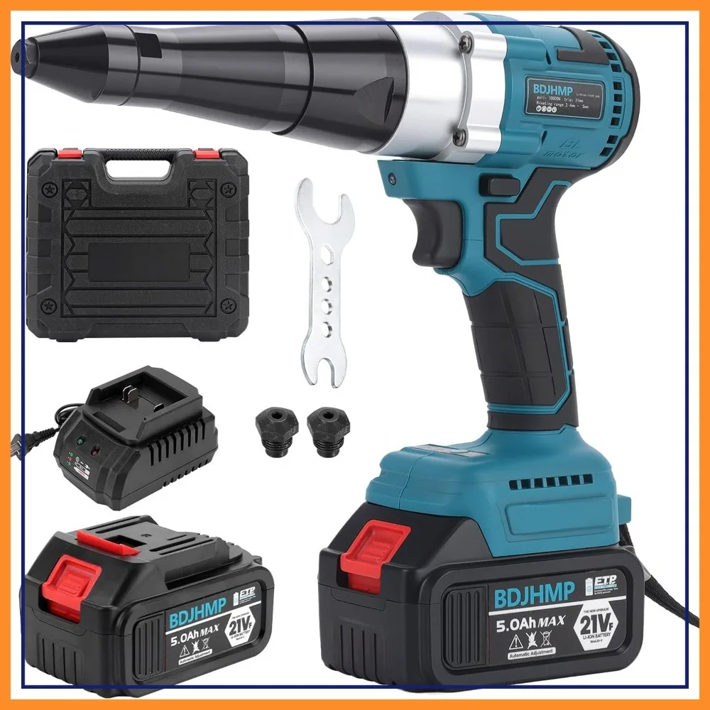 Cordless Brushless Rivet Gun, 2248lbf Auto Riveter Kit for 1/8" 5/32" 3/16" Rivets w/ 2x5.0Ah Battery for 18V
Cordless Brushless Rivet Gun, 2248lbf Auto Riveter Kit for 1/8" 5/32" 3/16" Rivets w/ 2x5.0Ah Battery for 18V
