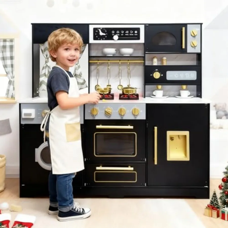 Large Wooden Play Kitchen for Home Use, Natural Wood with Red Accents, Light Sound Features, Running Water Sink, Includes Washi
Large Wooden Play Kitchen for Home Use, Natural Wood with Red Accents, Light Sound Features, Running Water Sink, Includes Washi