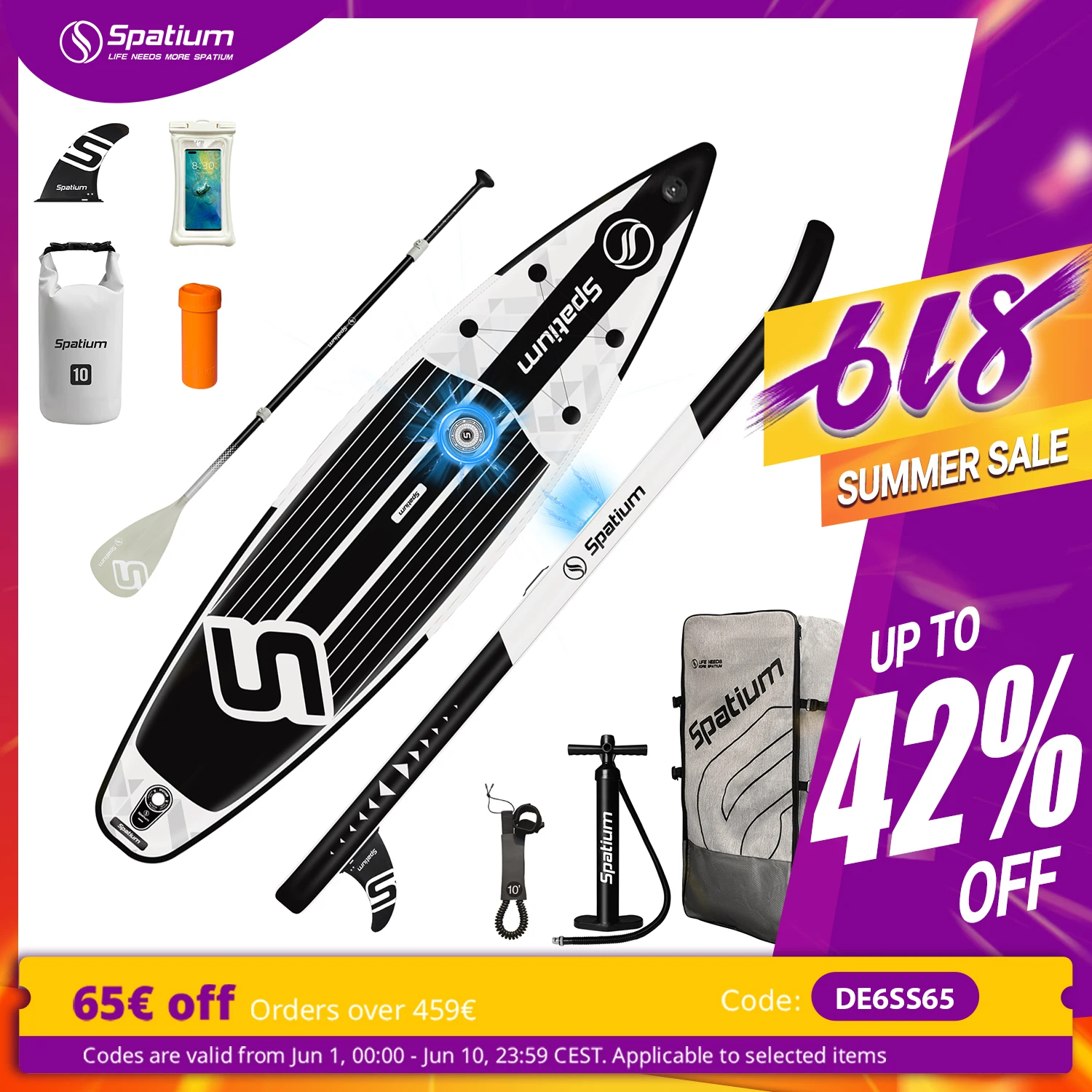 Spatium Touring Paddle Board Inflatable Stand Up Paddle Board Non-Slip Surf Board Water Sports Kayak Surf Set with Pump Backpack
Spatium Touring Paddle Board Inflatable Stand Up Paddle Board Non-Slip Surf Board Water Sports Kayak Surf Set with Pump Backpack