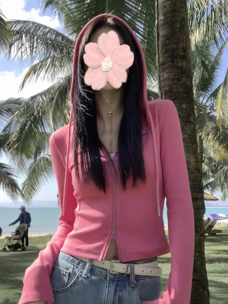 Pink Drawstring Hooded Open Cardigan Sweatshirt Women's Spring New Double Head Zipper Design Slim Fit Outerwear Top
Pink Drawstring Hooded Open Cardigan Sweatshirt Women's Spring New Double Head Zipper Design Slim Fit Outerwear Top