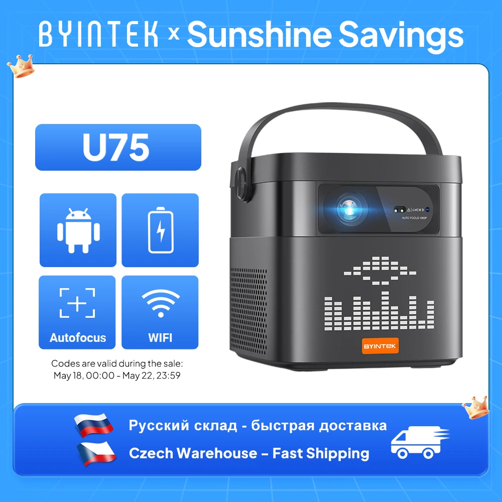 BYINTEK U75 Portable Projector 4K 3D WiFi Full HD1080P Built-in 2 x 10W Speakers Home Theater Projectors With15000mAh Battery
BYINTEK U75 Portable Projector 4K 3D WiFi Full HD1080P Built-in 2 x 10W Speakers Home Theater Projectors With15000mAh Battery