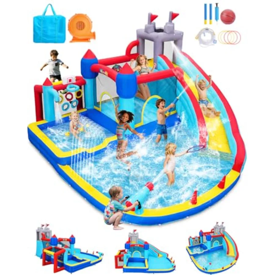 Inflatable Water Slide 13 in 1 for Backyard Fortress-Themed Water Bounce House with Deep Splash Pool Rossing Game Water Cannon
Inflatable Water Slide 13 in 1 for Backyard Fortress-Themed Water Bounce House with Deep Splash Pool Rossing Game Water Cannon