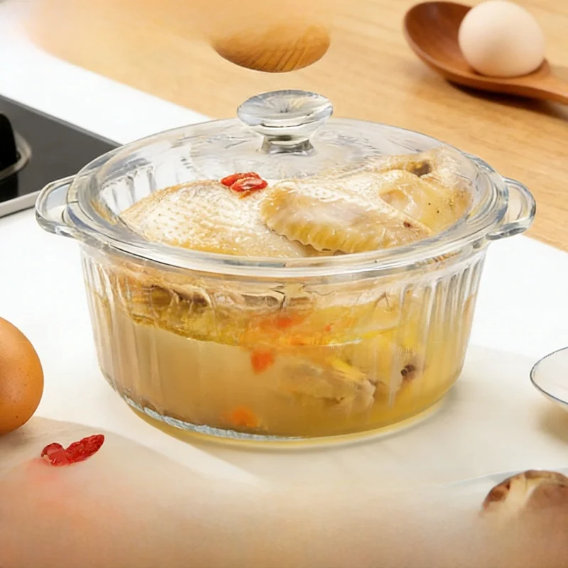 Высокотемпературная стеклянная кастрюля из боросиликатного стекла с крышкой для микроволновой печи и духовки, многофункциональная, для домашнего использования, супница.
Высокотемпературная стеклянная кастрюля из боросиликатного стекла с крышкой для микроволновой печи и духовки, многофункциональная, для домашнего использования, супница.