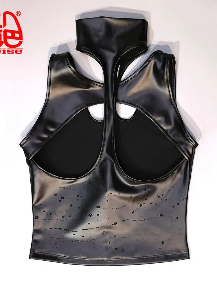 Faux Latex Elastic PU Leather Tank Top High Collar Hollow Out Bust Crop Top Sleeveless Shirts Tights Sexy Clubwear Croptop Camis
Faux Latex Elastic PU Leather Tank Top High Collar Hollow Out Bust Crop Top Sleeveless Shirts Tights Sexy Clubwear Croptop Camis