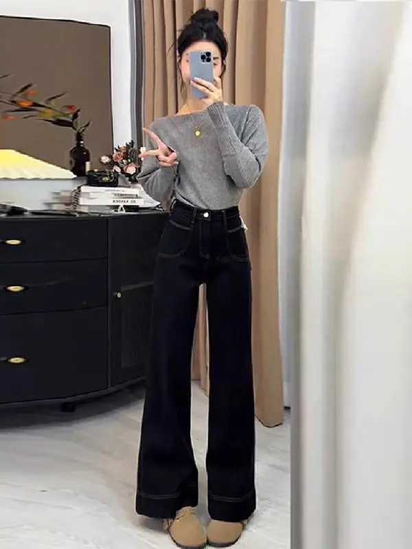 Flared Wide Leg Jeans Women's Spring Autumn New plus Size Design Slim Straight Cut High Waist Denim Pants Casual Faion
Flared Wide Leg Jeans Women's Spring Autumn New plus Size Design Slim Straight Cut High Waist Denim Pants Casual Faion