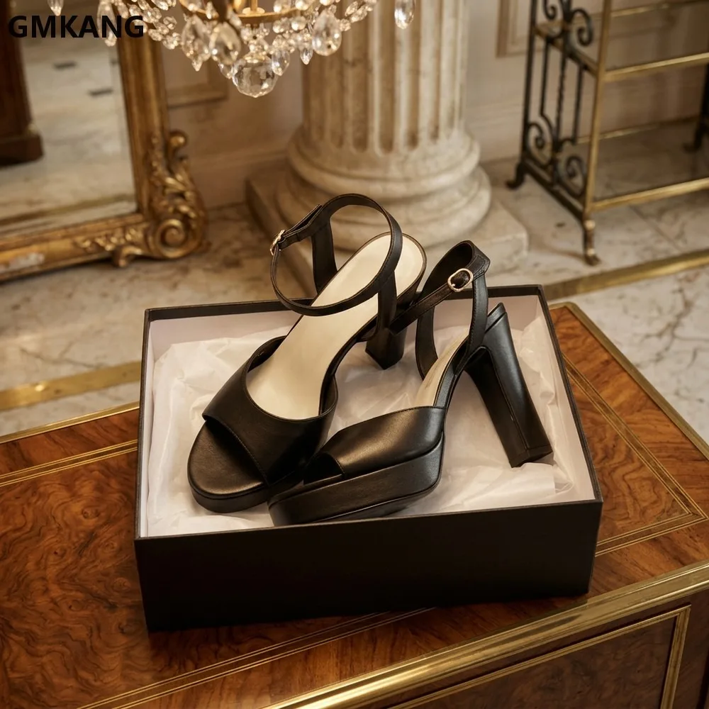 Genuine Leather Chunky Heel Platform Sandals 12cm Peep Toe High Heels Summer Evening Party Shoes Comfortable Walking Thick
Genuine Leather Chunky Heel Platform Sandals 12cm Peep Toe High Heels Summer Evening Party Shoes Comfortable Walking Thick