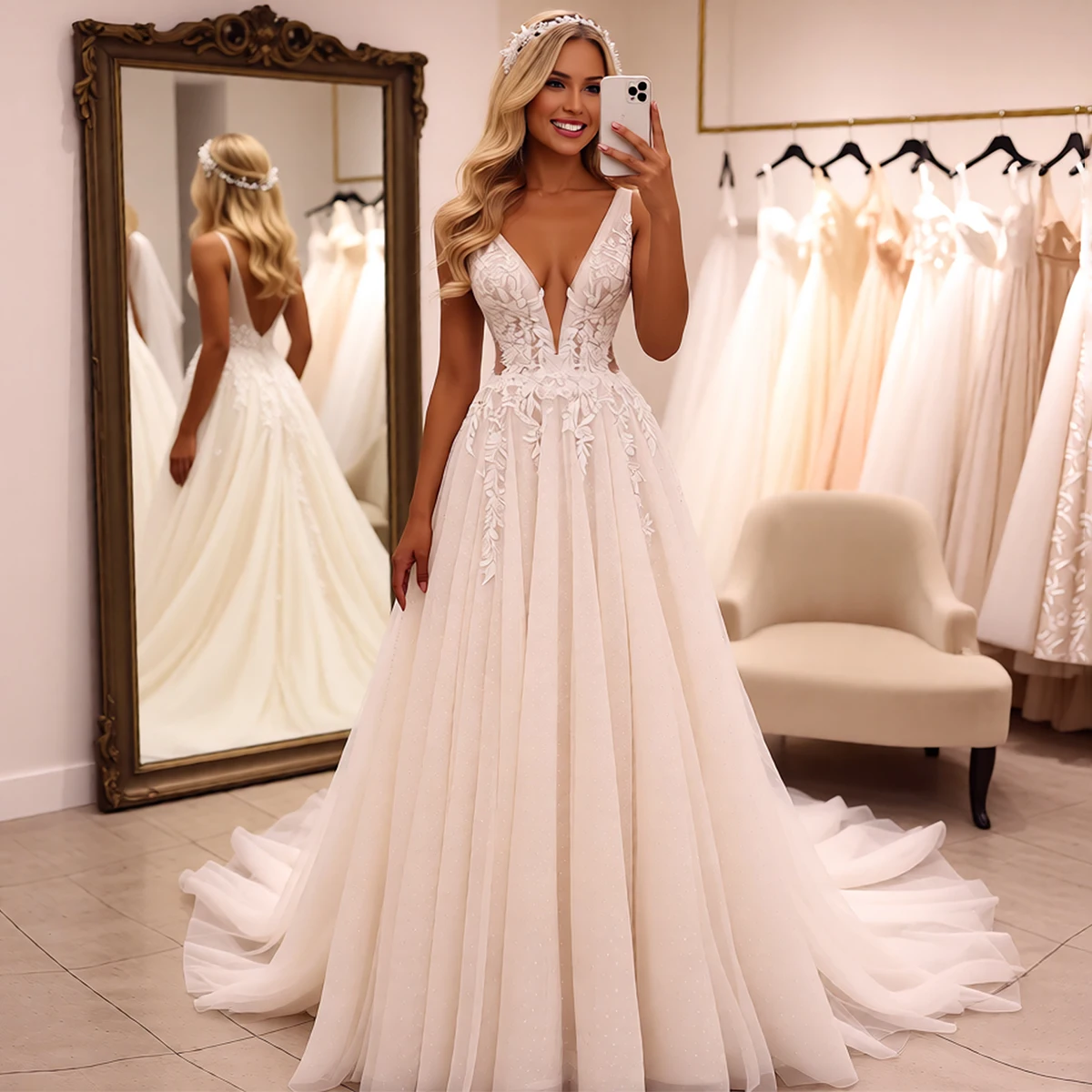 Romantic V Neck Tulle Appliques Ball Gown Wedding Dresses For Bride Vestidos Novia Backless Long Bridal Party Gown With Train
Romantic V Neck Tulle Appliques Ball Gown Wedding Dresses For Bride Vestidos Novia Backless Long Bridal Party Gown With Train