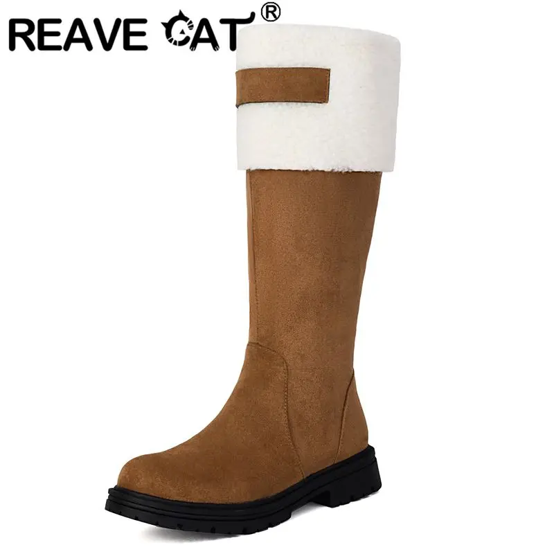 REAVE CAT Брендовые женские зимние ботинки с круглым носком на плоской подошве из флока, замша на молнии, смешанные цвета, большой размер 46 47 48, теплые сапоги до колена для отдыха
REAVE CAT Брендовые женские зимние ботинки с круглым носком на плоской подошве из флока, замша на молнии, смешанные цвета, большой размер 46 47 48, теплые сапоги до колена для отдыха
